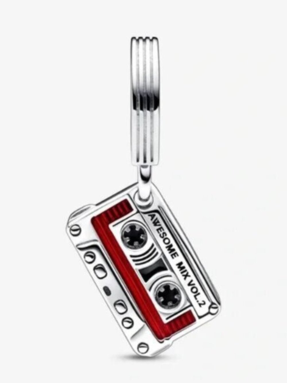 Pandora Silver and Red Cassette Tape Dangle Charm